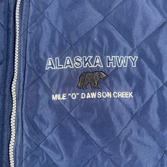 y2k normcore Mens Quilted Vest Size XL "ALASKA HWY" Navy Blue - Picture 5 of 6